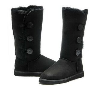 Ugg 3-Button BAILEY BOOTS Black Suede Fleece Lined Size 8 almost like new